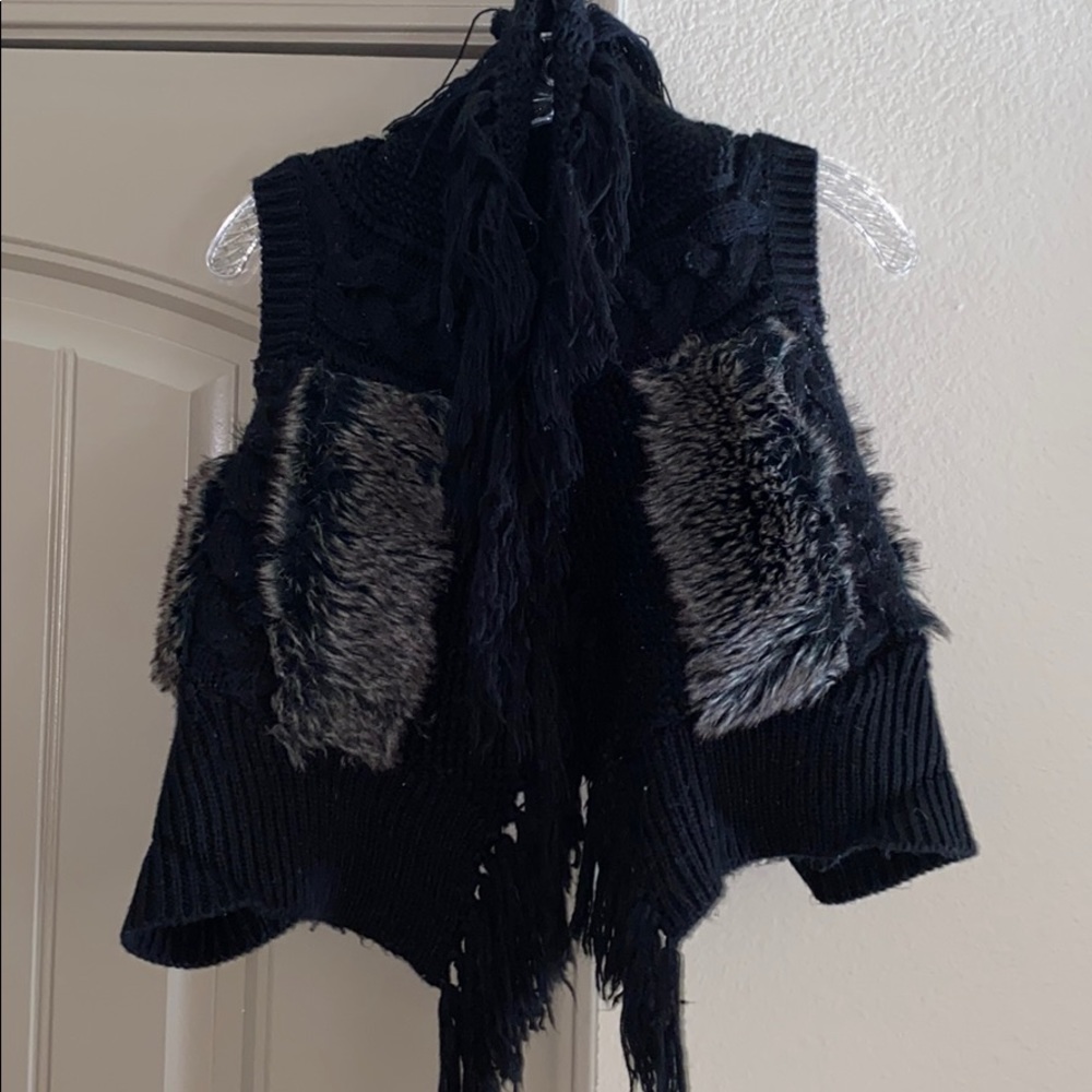 Black faux fur vest
